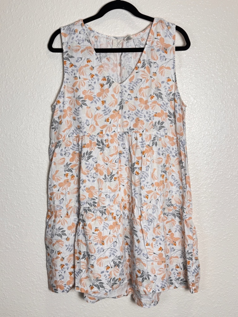 Joie Lightweight V-neck Linen White & Orange Floral Dress Womens Size Large